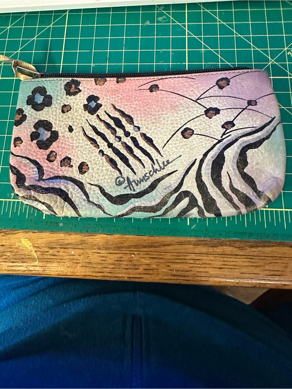 Anuschka Pastel Multicolor Hand-Painted Animal Print Zip Pouch